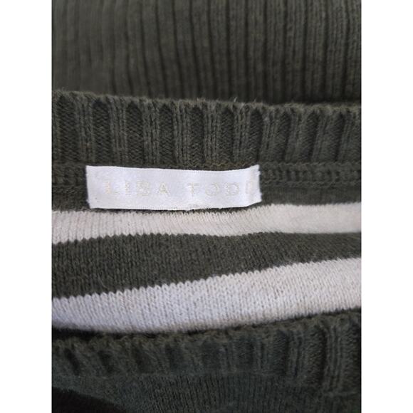 Lisa Todd Olive Green Cotton Cashmere Sweater Heart Zip Pocket Long Sleeve Sz L - Picture 7 of 13